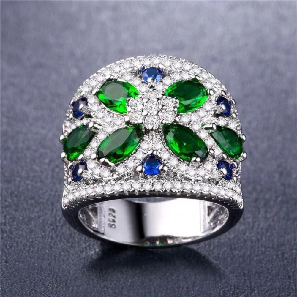 New 925 Silver Luxury Jewelry Fashion  Princess Cut Zircon  Wedding Party Ring - Picture 5 of 6